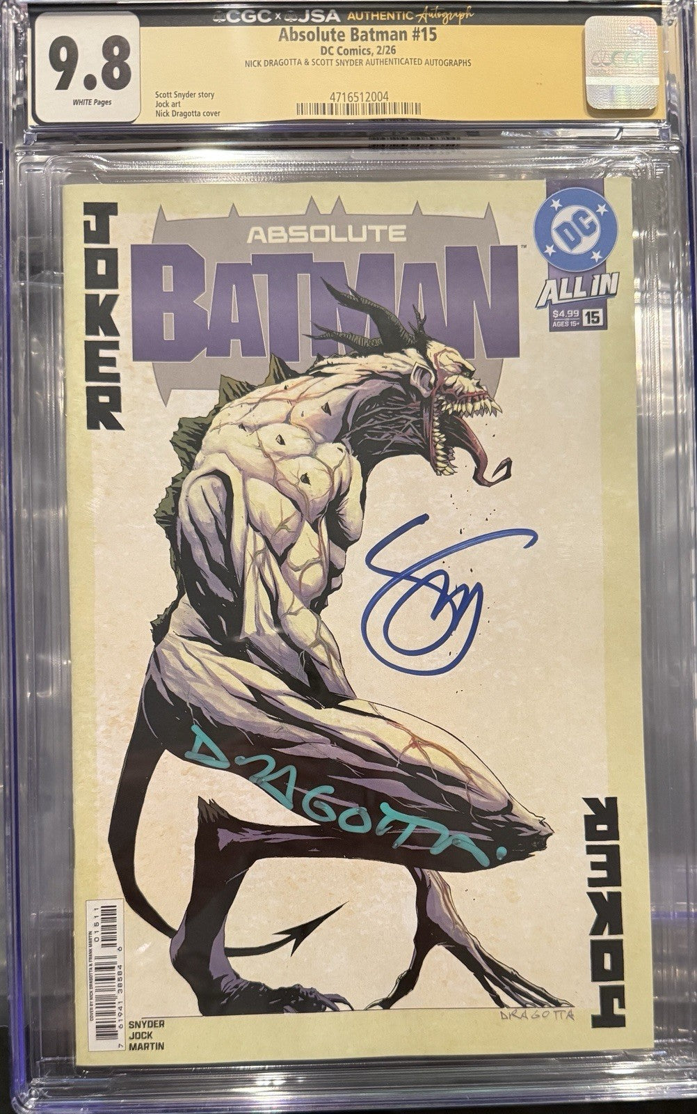 Absolute Batman #15 | CGC 9.8 | Signed Scott Snyder + Nick Dragotta