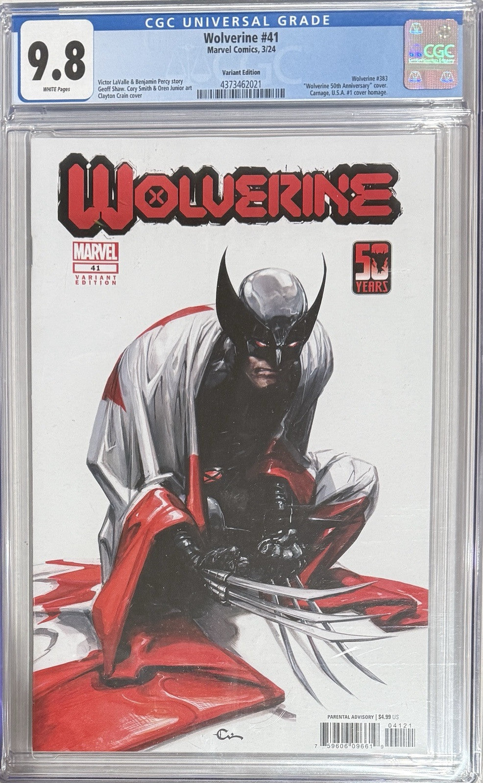 Wolverine #41 CGC 9.8 Clayton Crain Cover 50th Anniversary Cover - Homage