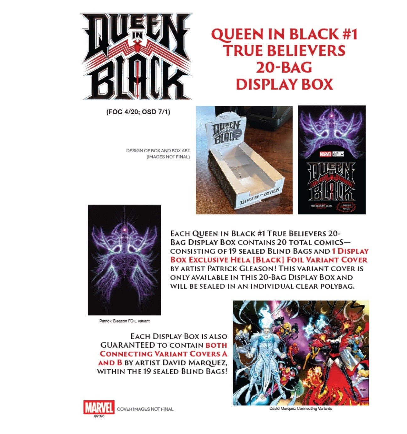 PRE-ORDER | QUEEN IN BLACK #1 TRUE BELIEVERS 20-BAG DISPLAY BOX | SEE DESC.