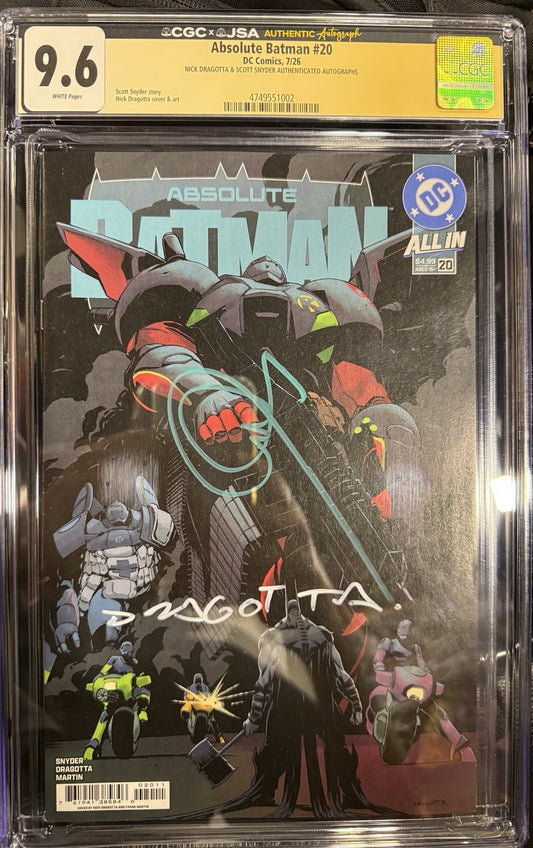 Slab | Absolute Batman #20 | Signed By Scott Snyder + Nick Dragotta | CGC 9.6