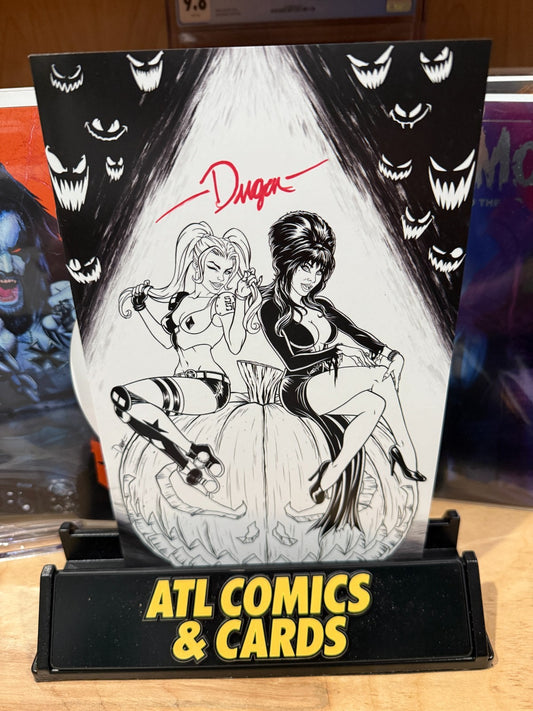 Bundle | (2) Harley Quinn X Elvira #1 | Signed by Deegan Puchkors | Trade + B&W