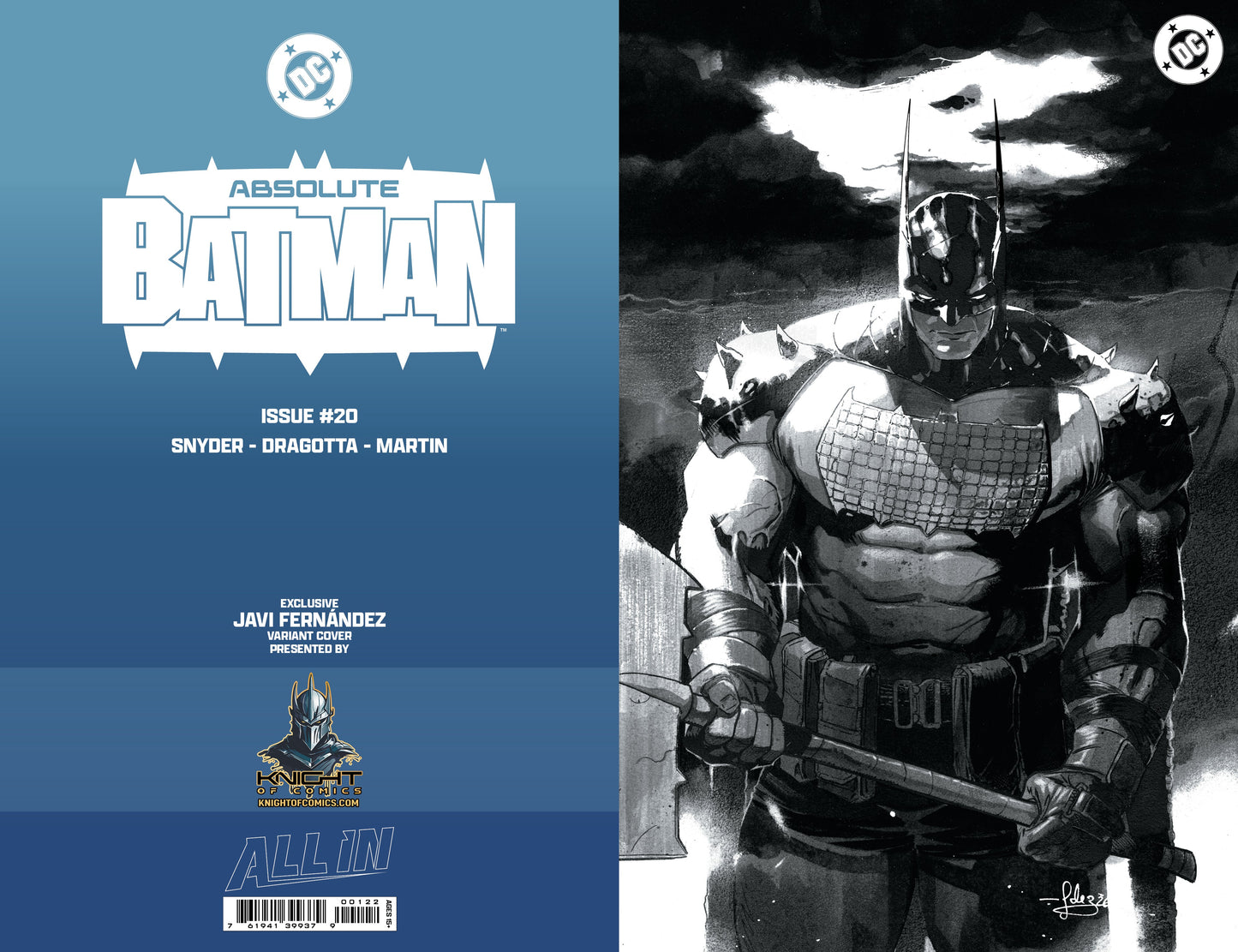 ABSOLUTE BATMAN #20 - JAVIER FERNANDEZ BLACK AND WHITE VIRGIN VARIANT KNIGHT OF COMICS EXCLUSIVE LTD 1000